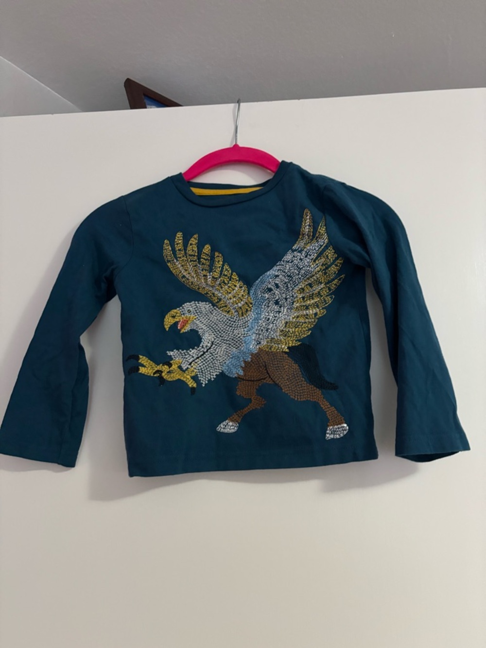 Mini Boden Teal Long-Sleeve Tee with Gryphon Motif